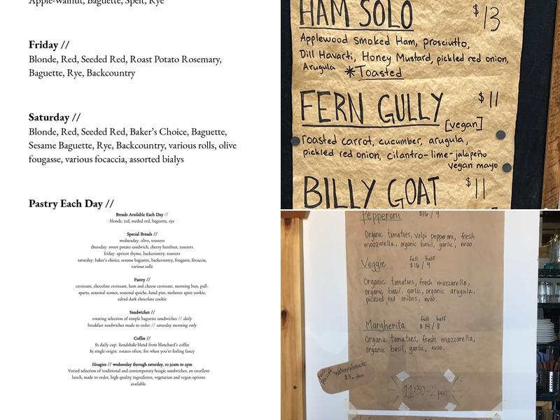 Nightingale Bread Menu