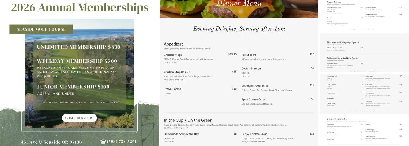 Seaside Golf Course Menu