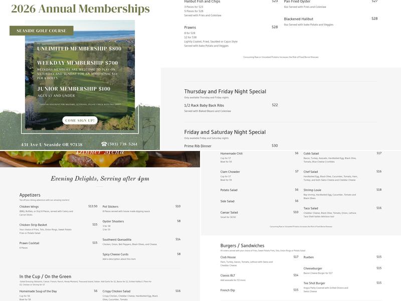 Seaside Golf Course Menu