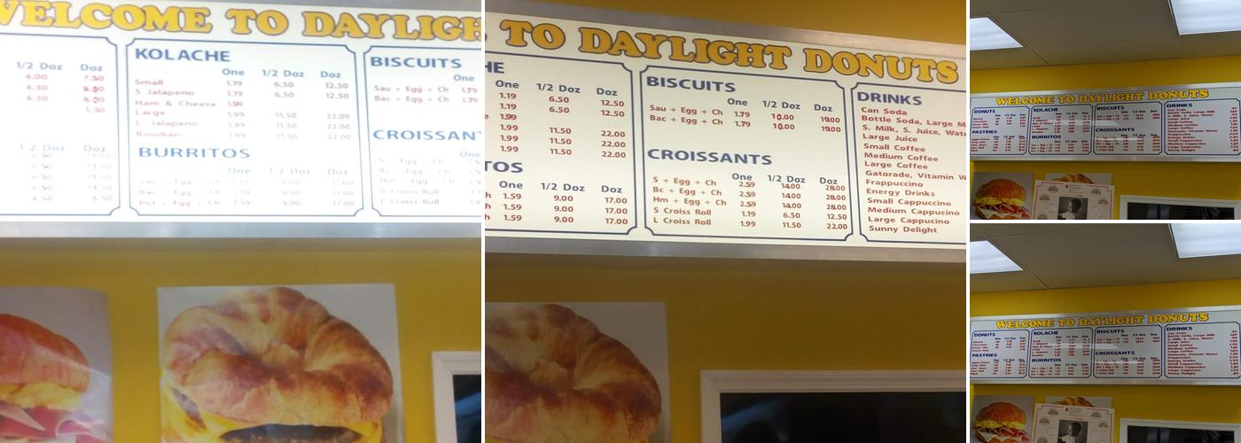 Daylight Donuts Menu