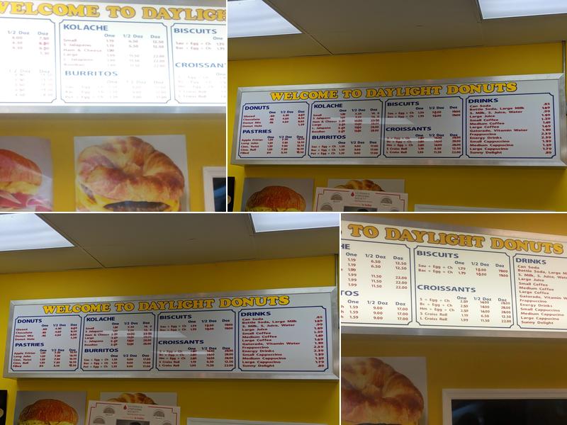 Daylight Donuts Menu