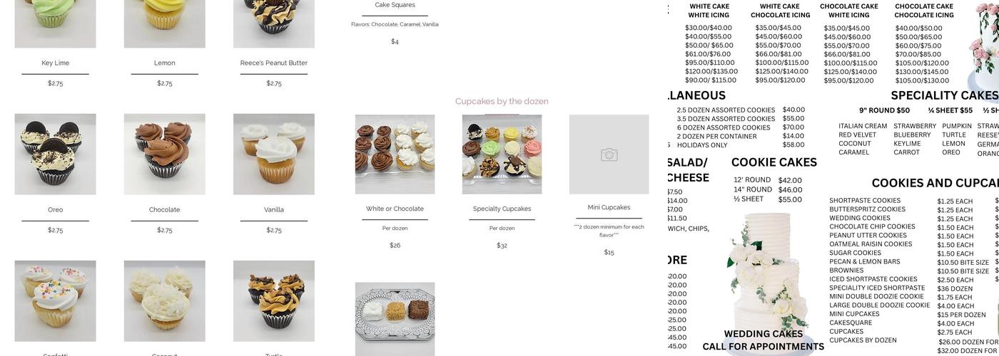 Celebrations Bakery Menu