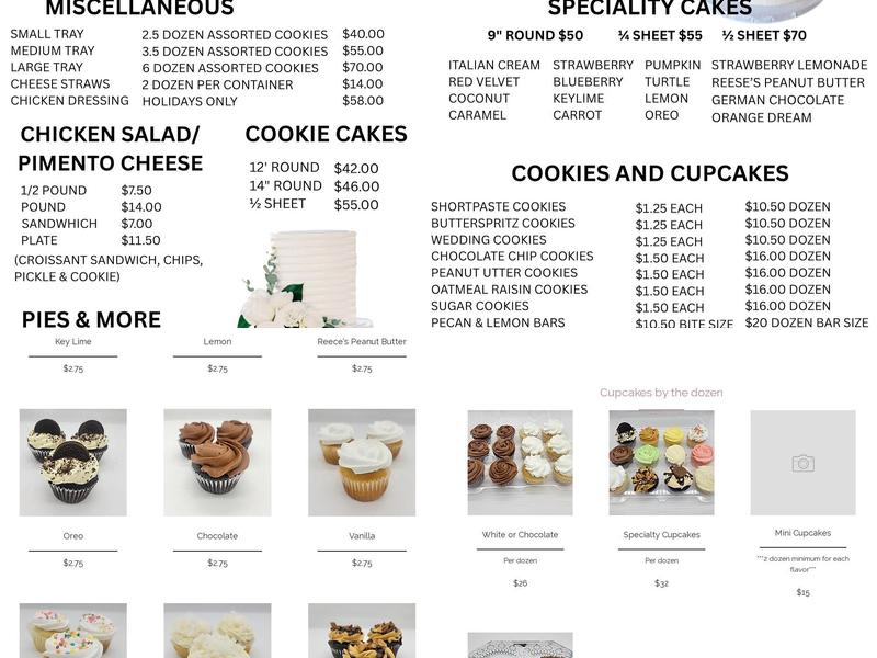 Celebrations Bakery Menu