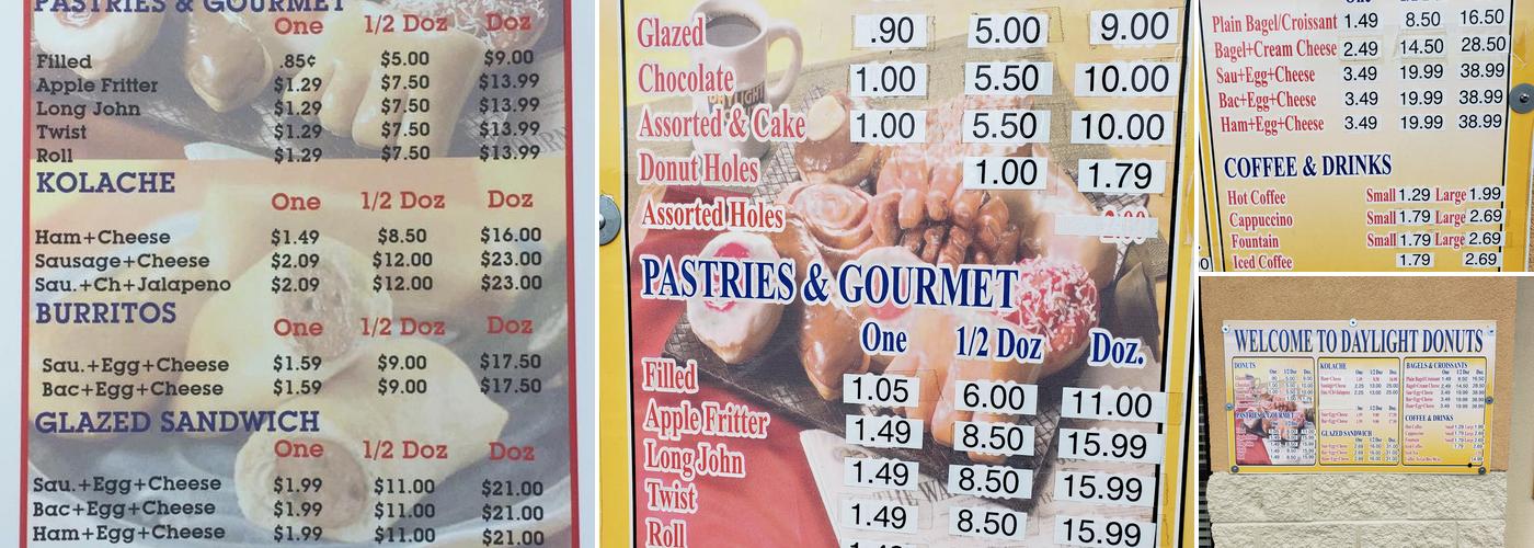 Daylight Donuts Menu