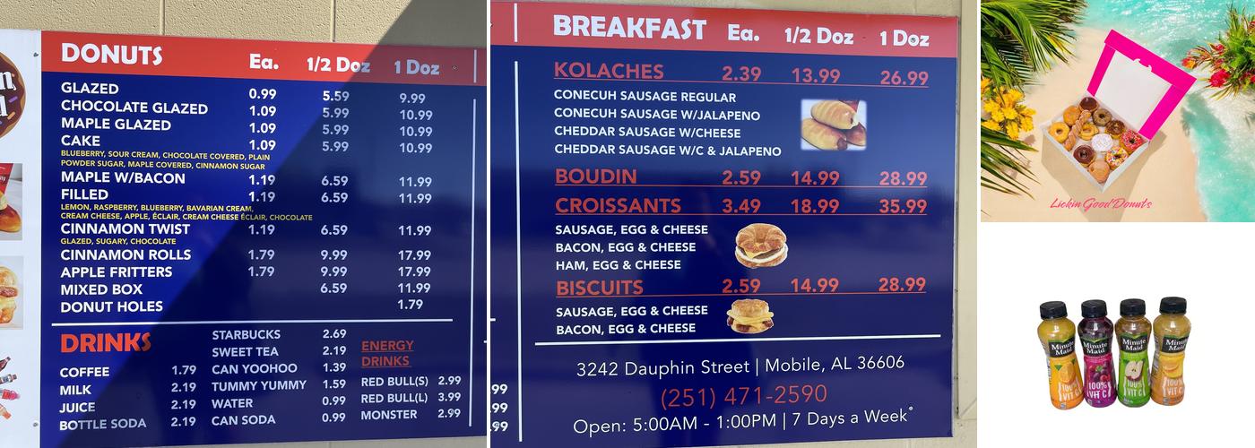 Lickin' Good Donuts Menu