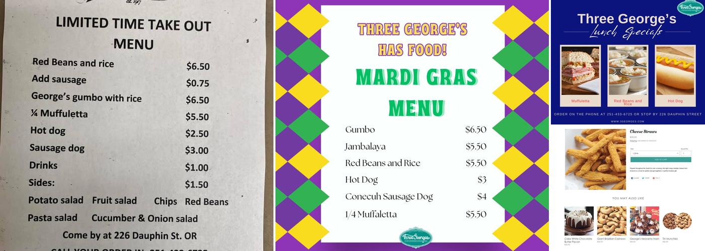 Three Georges Candy Menu