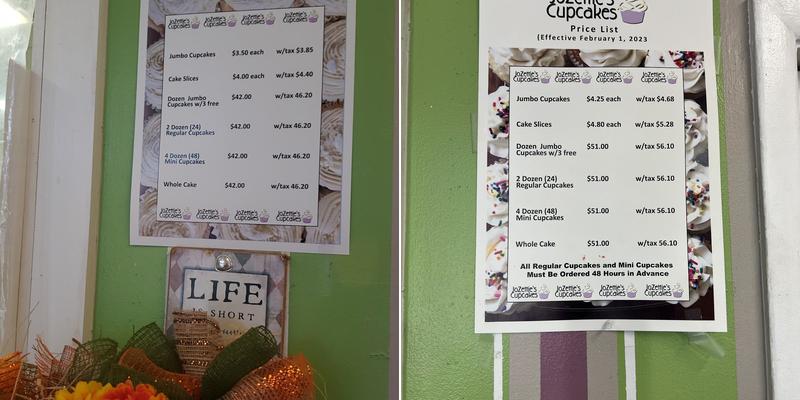 JoZettie's Cupcakes Menu