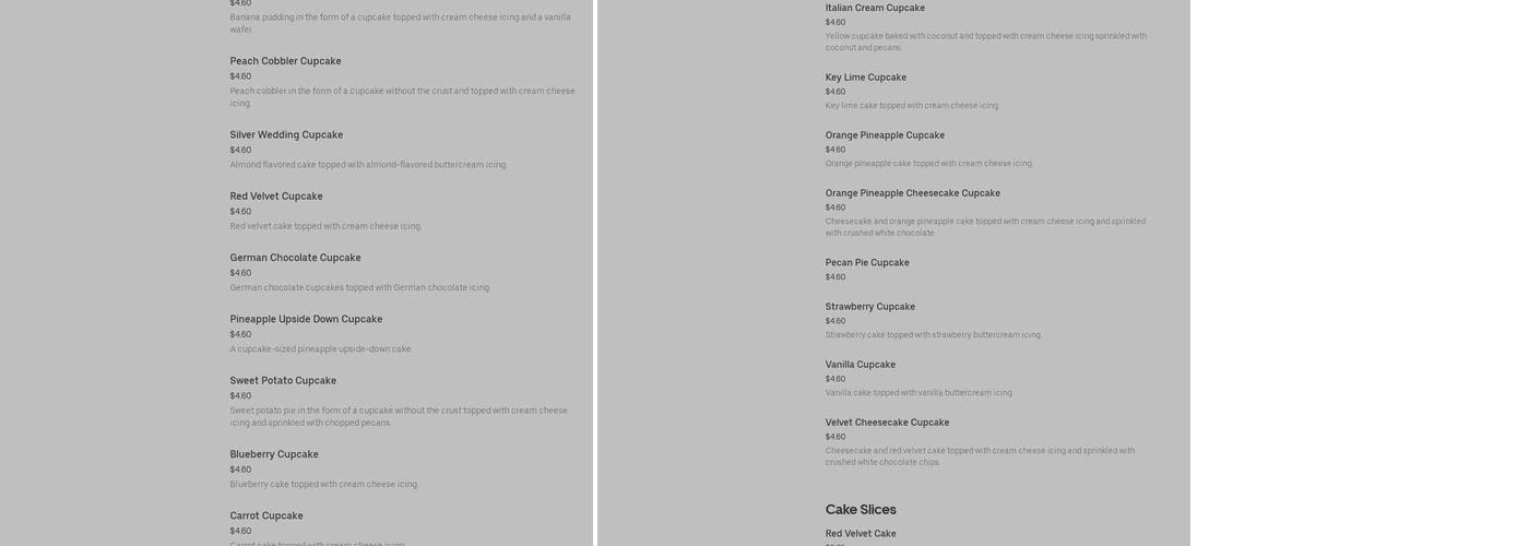 JoZettie's Cupcakes Menu