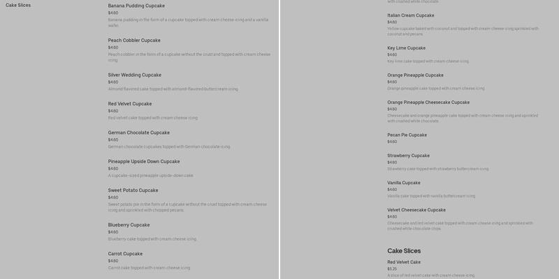 JoZettie's Cupcakes Menu