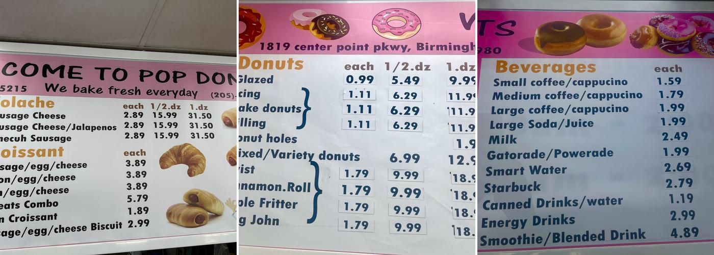 Pop Donuts Menu
