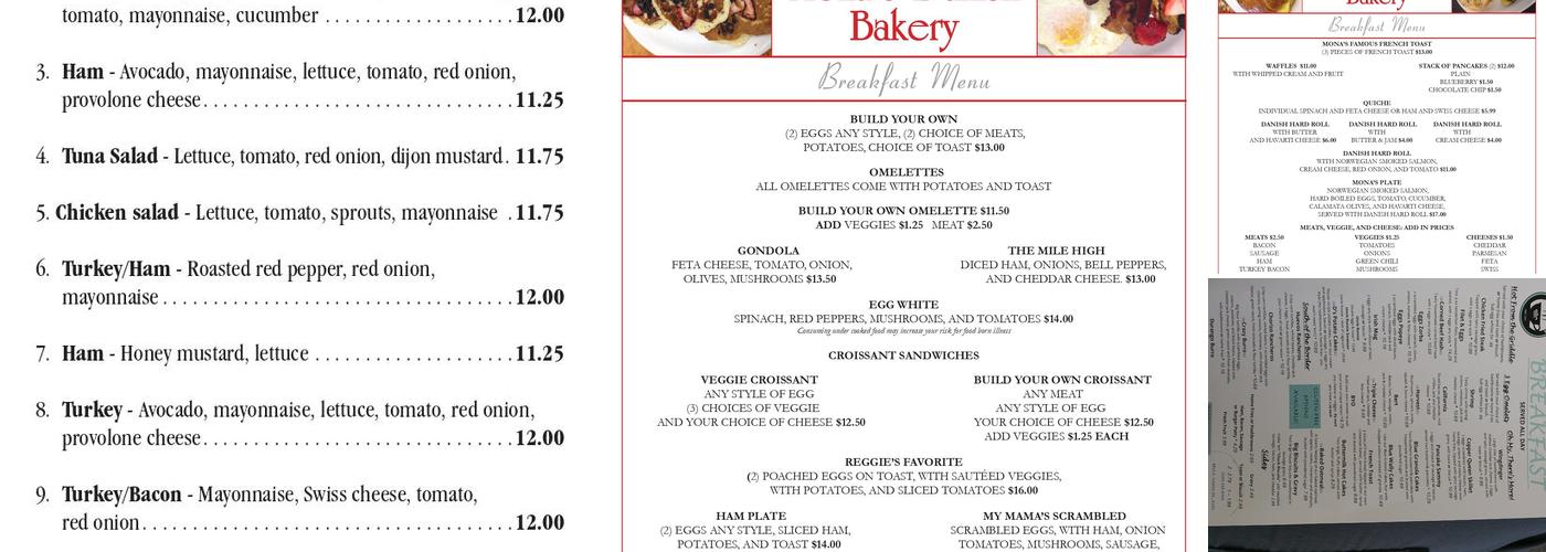 Mona's Danish Bakery Menu