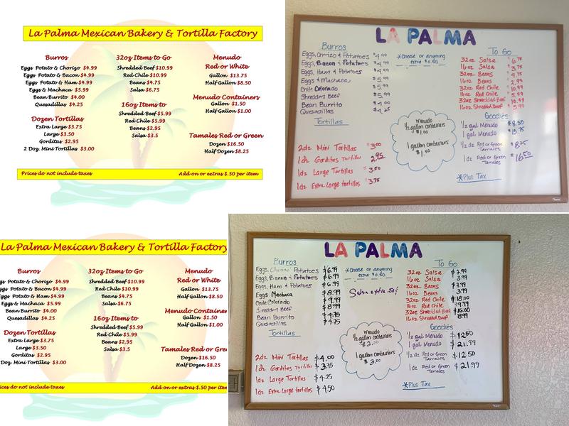 La Palma Tortilla Factory Menu