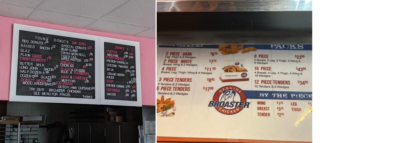 Young Donuts-Broaster Chickens Menu