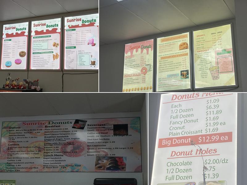 Sunrise Donuts Menu
