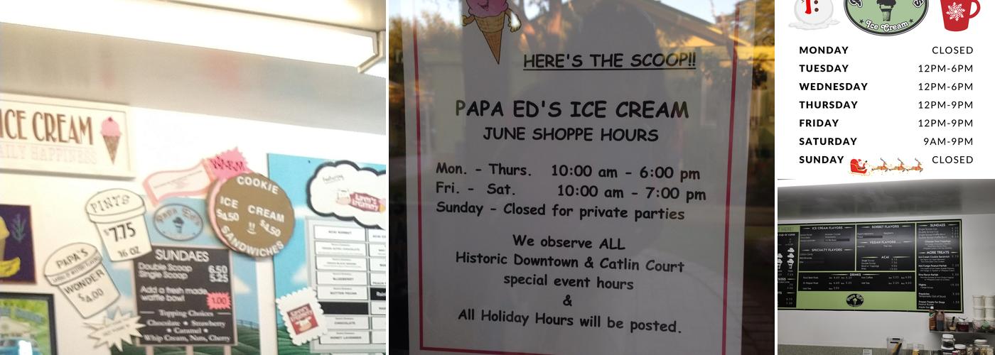 Papa Ed's Ice Cream Menu