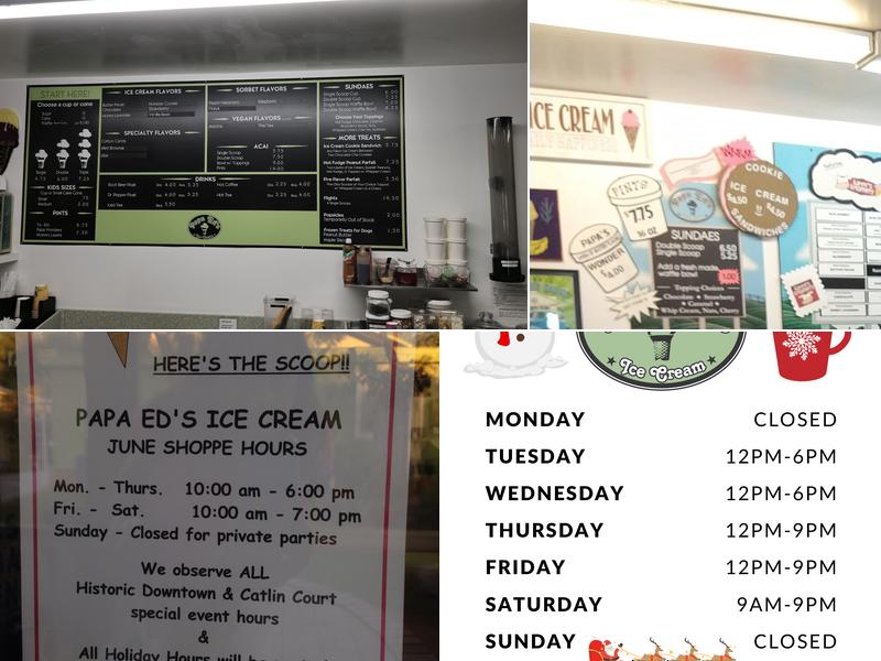 Papa Ed's Ice Cream Menu
