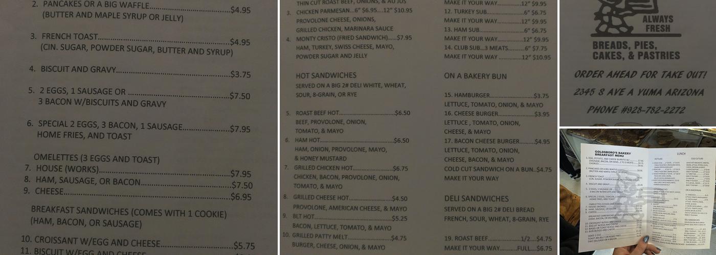 Goldsboro Bakery Menu