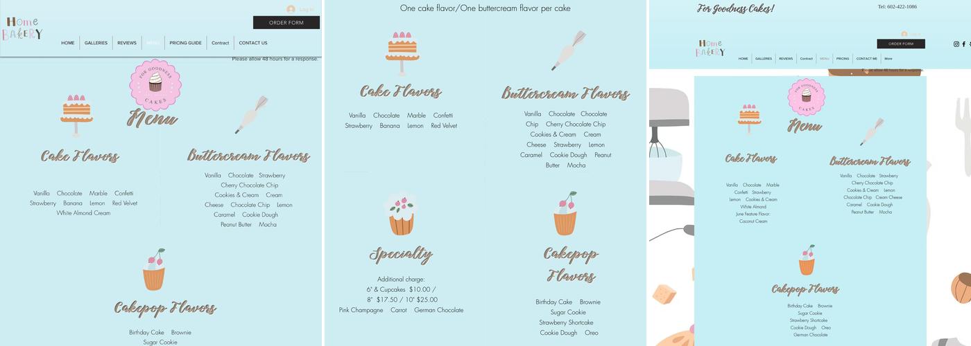 For Goodness Cakes Menu