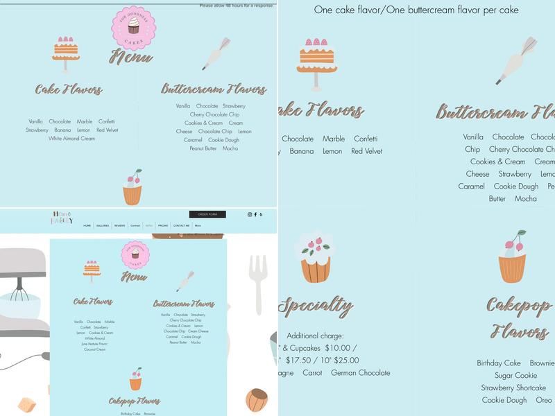 For Goodness Cakes Menu