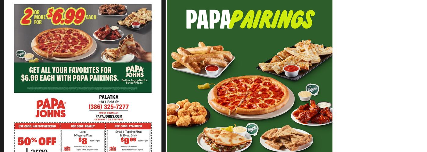 Papa Johns Pizza Menu