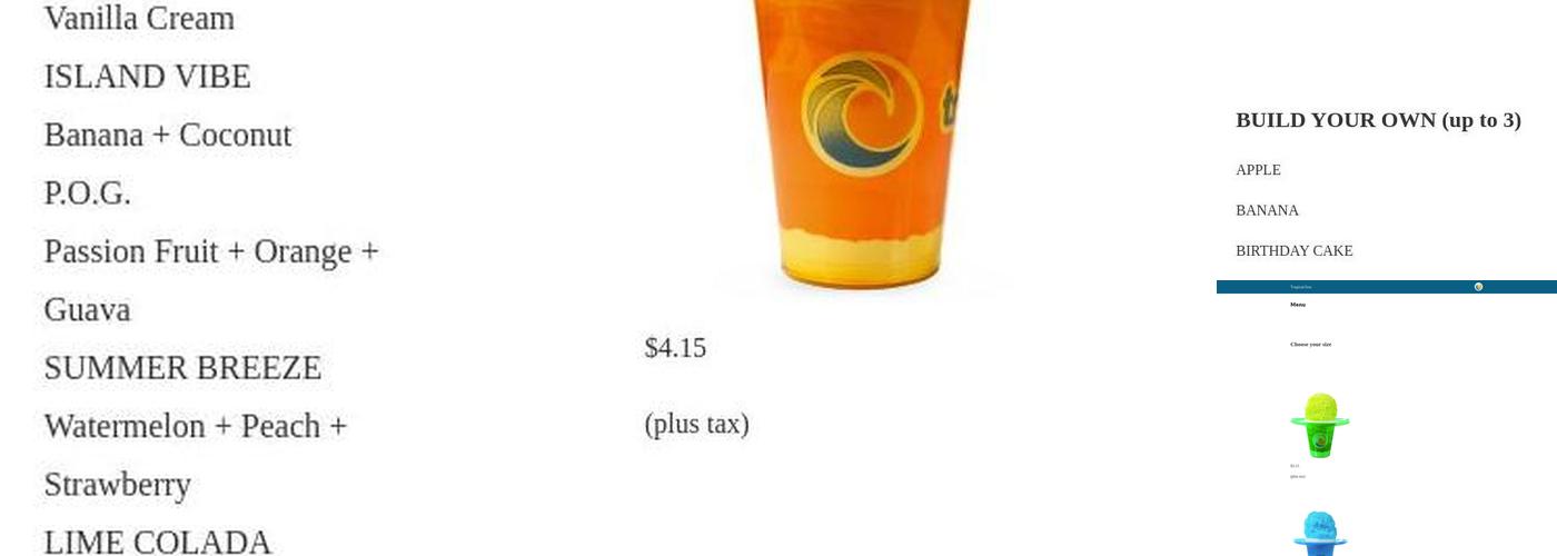 Tropical Sno Menu