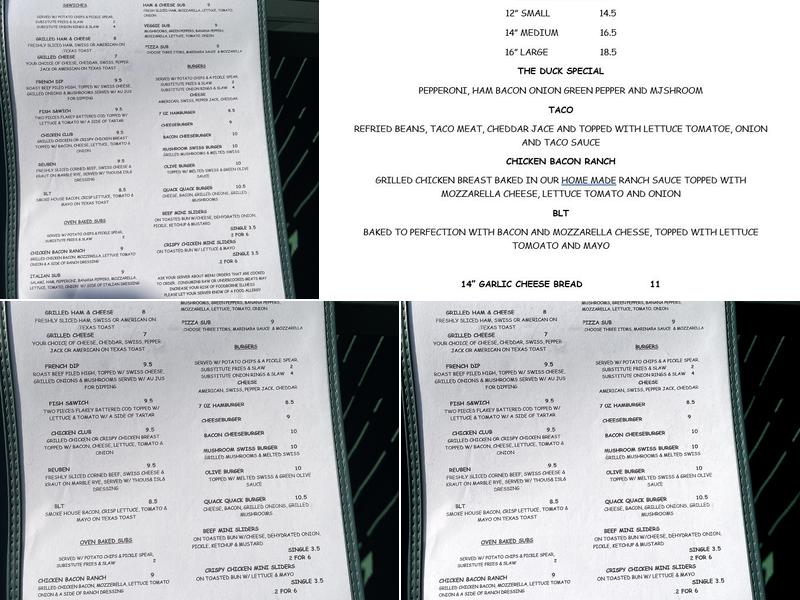 The Dirty Duck Saloon Menu