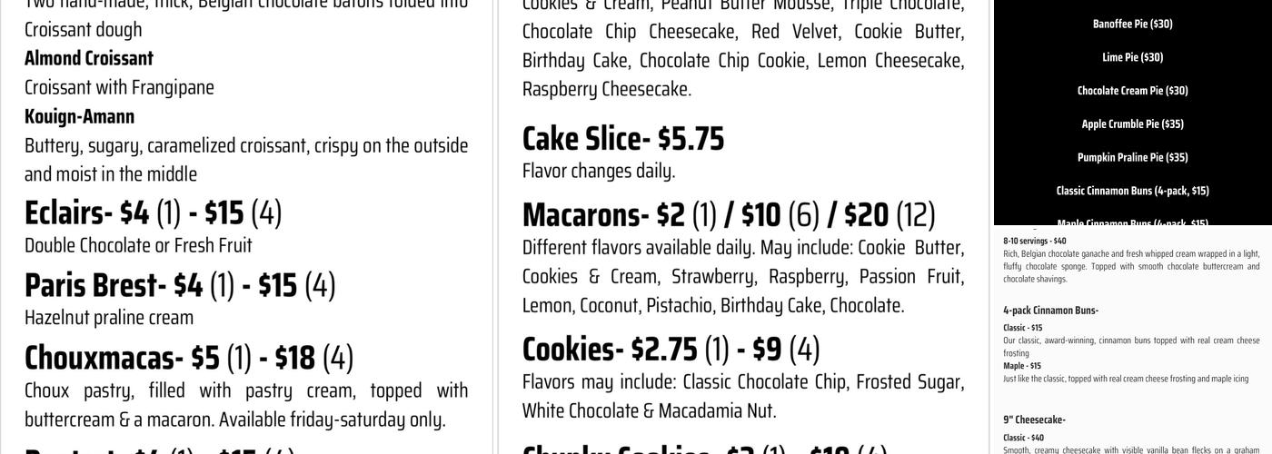 The Great Gadsby Bakery Menu