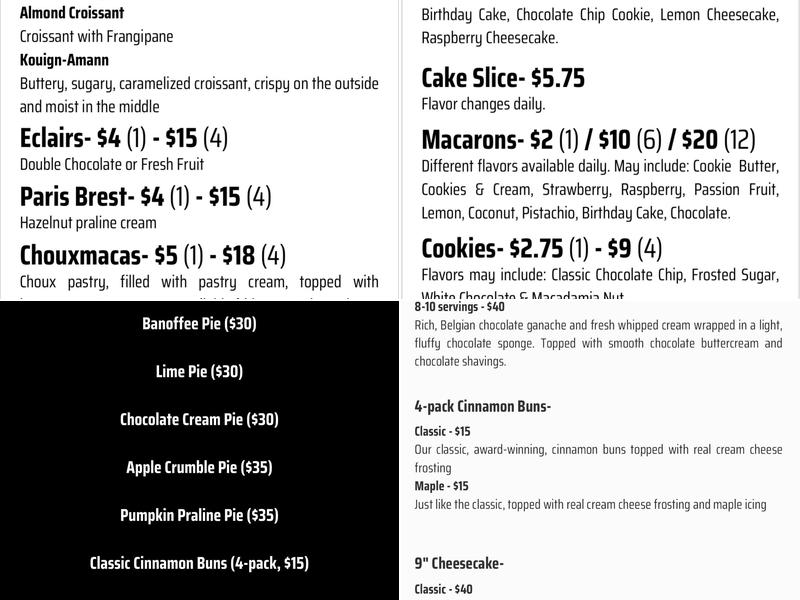 The Great Gadsby Bakery Menu