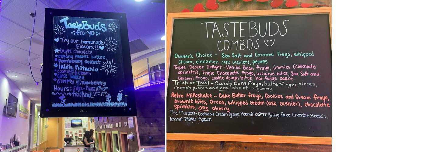 TasteBuds Frozen Yogurt Menu