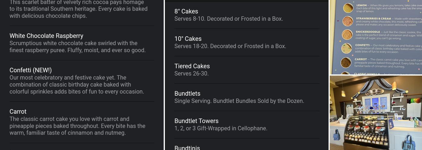 Nothing Bundt Cakes Menu