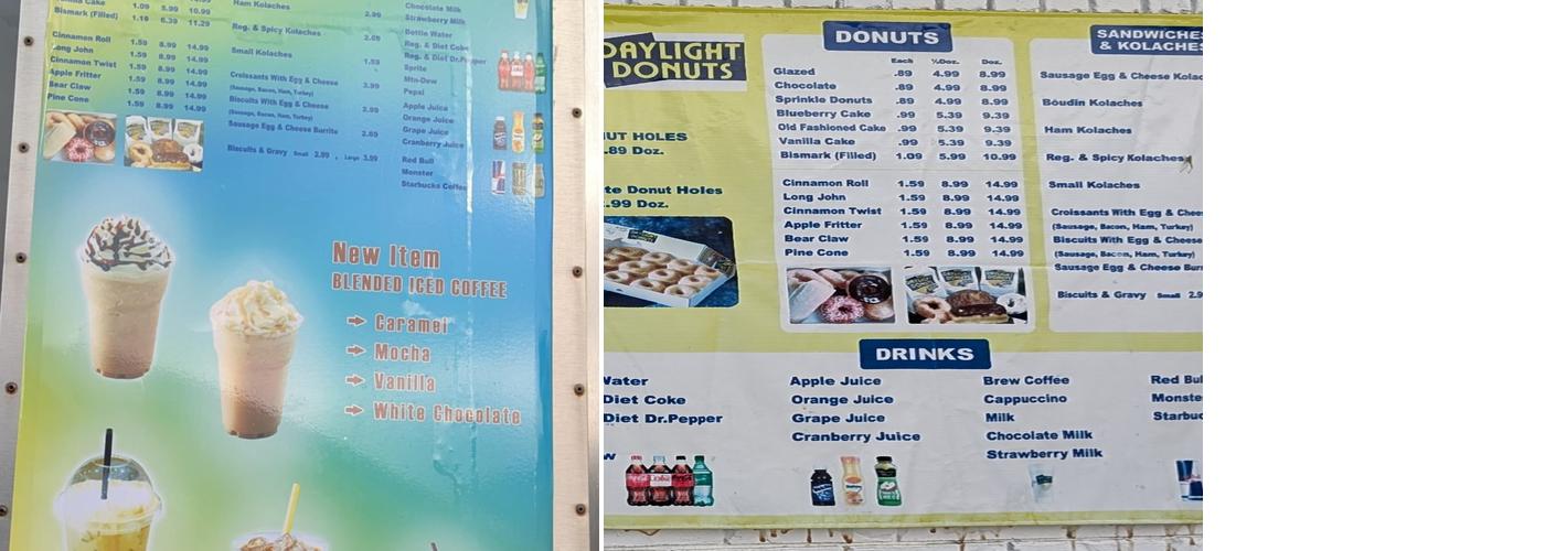 Daylight Donuts Menu