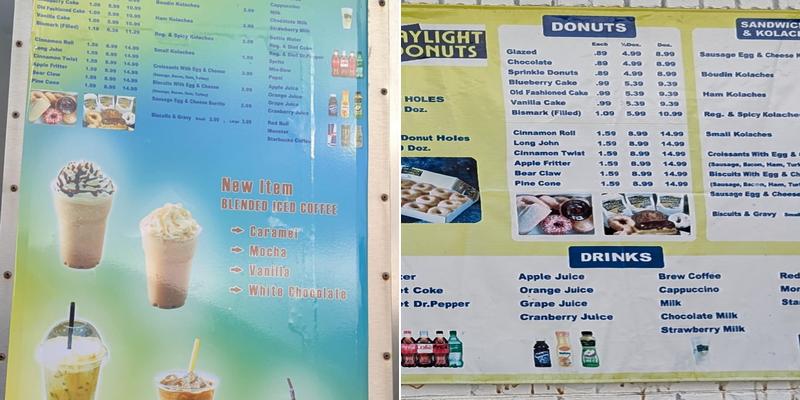 Daylight Donuts Menu