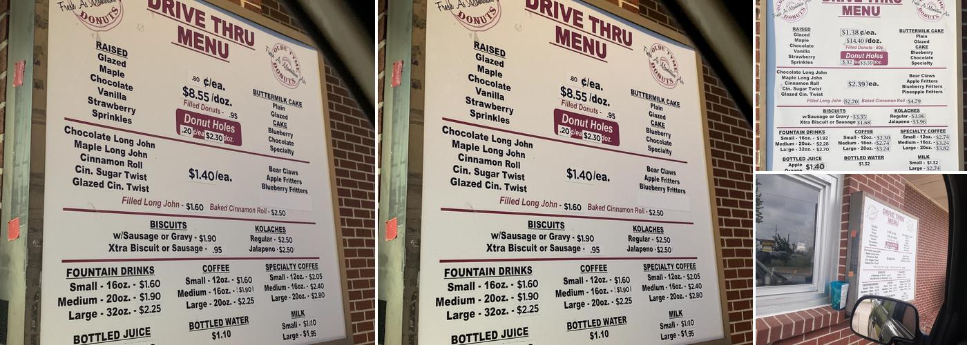 Olde Tyme Donuts Menu