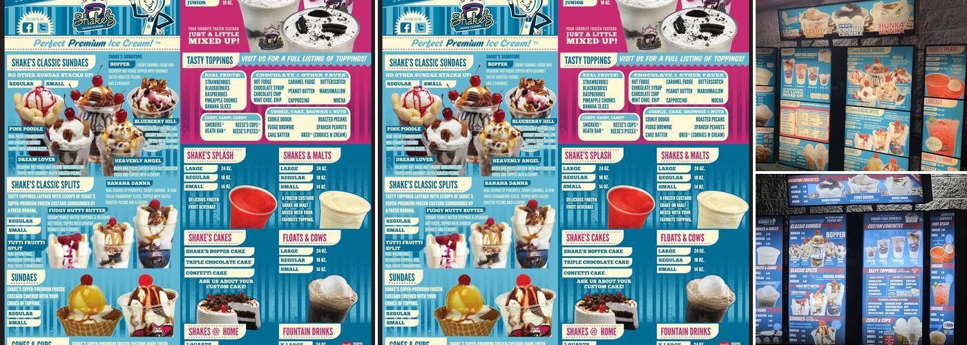 Shake's Frozen Custard Menu