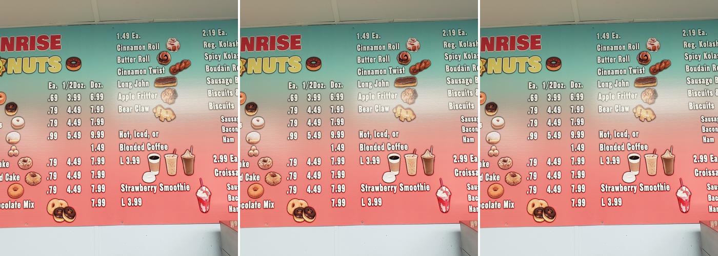Sunrise Donuts Menu