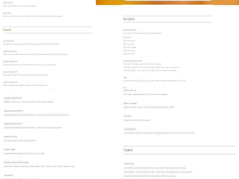 Chaves Bakery & Deli Menu