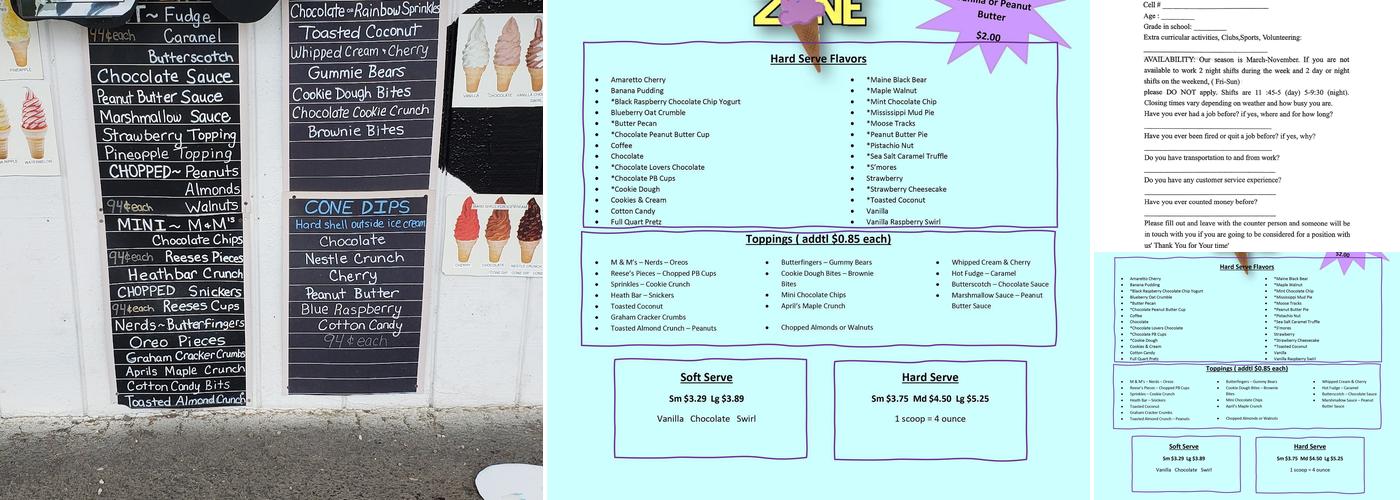 The Cone Zone Menu