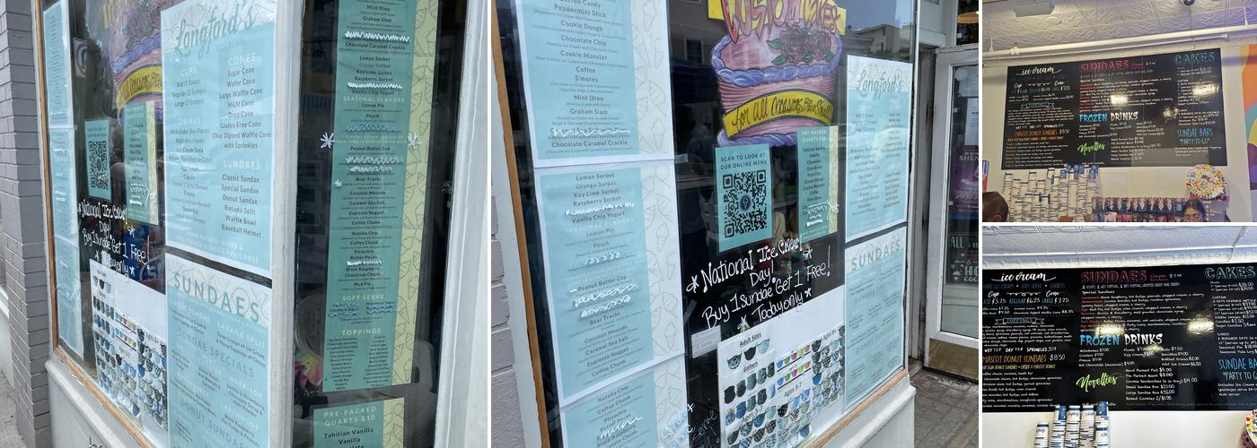 Longford's Ice Cream-RYE Menu