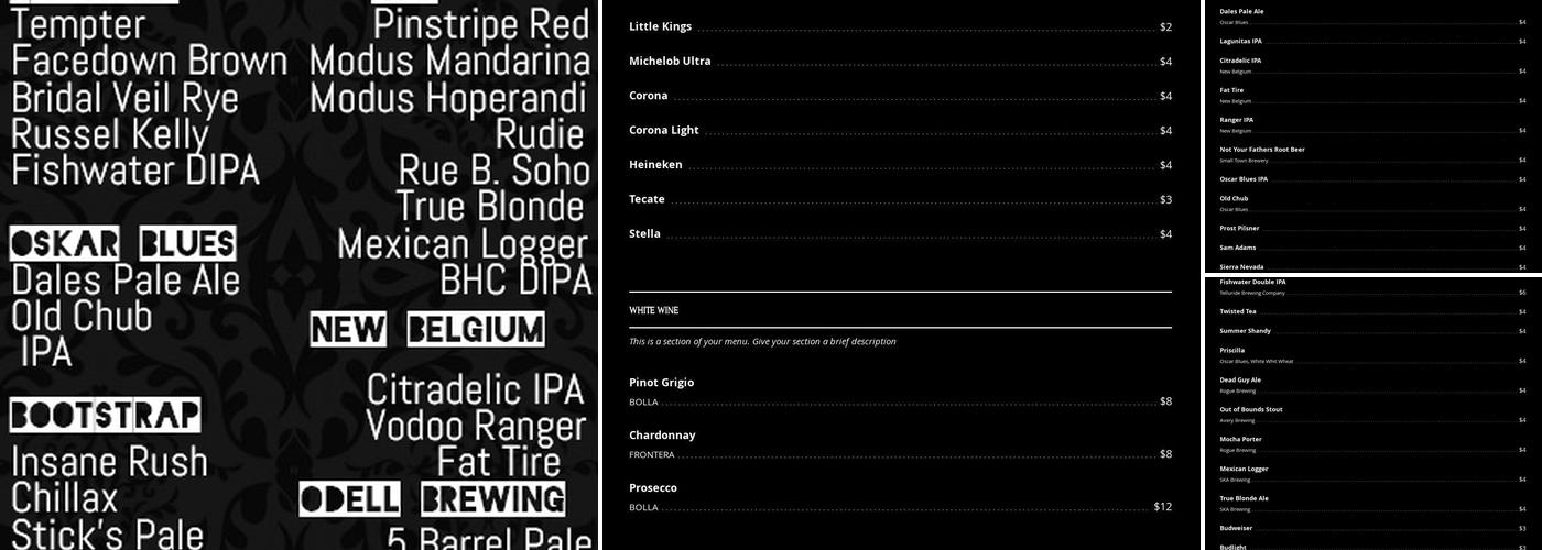 Steps Tavern Menu