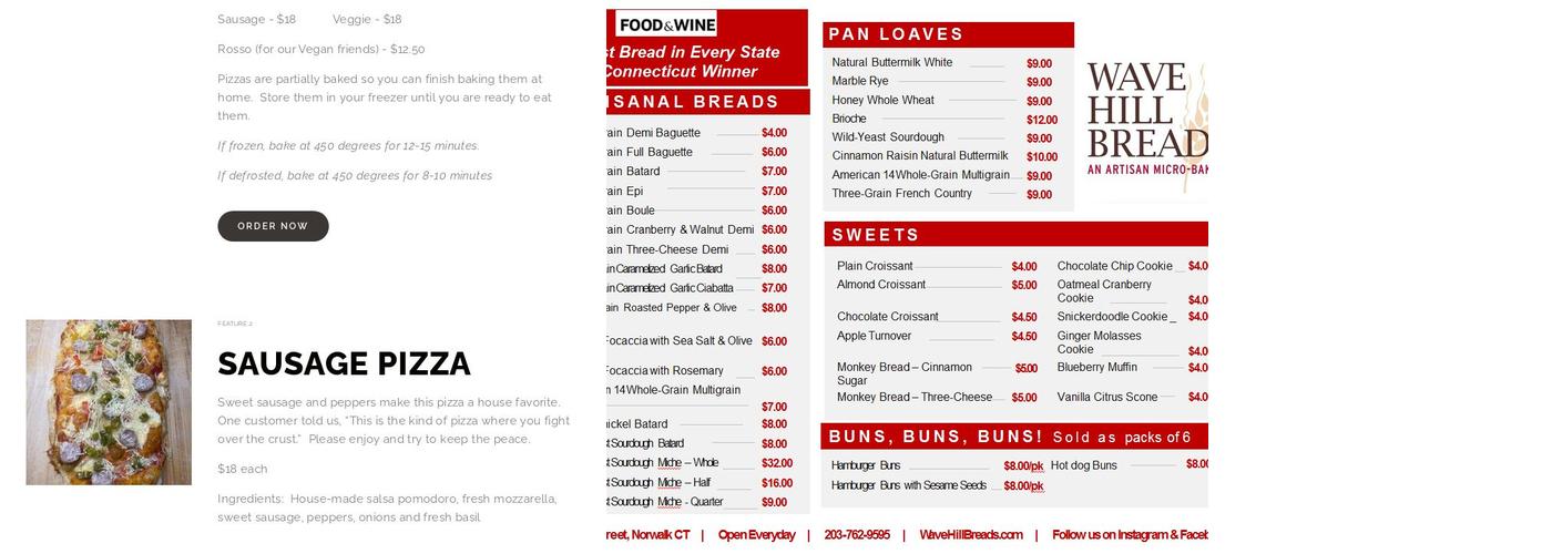 Wave Hill Breads Menu