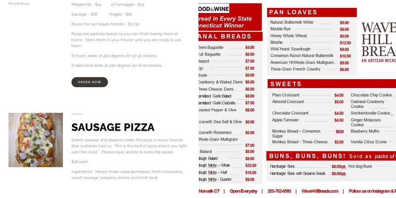 Wave Hill Breads Menu