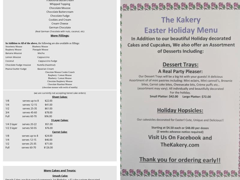 The Kakery Menu