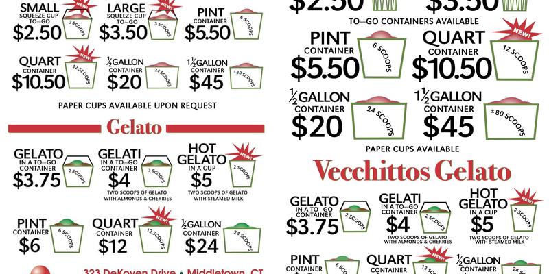 Vecchitto's Italian Ice Menu
