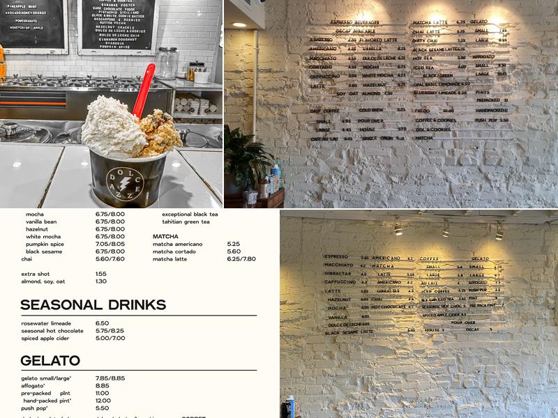 Dolcezza Gelato & Coffee Menu