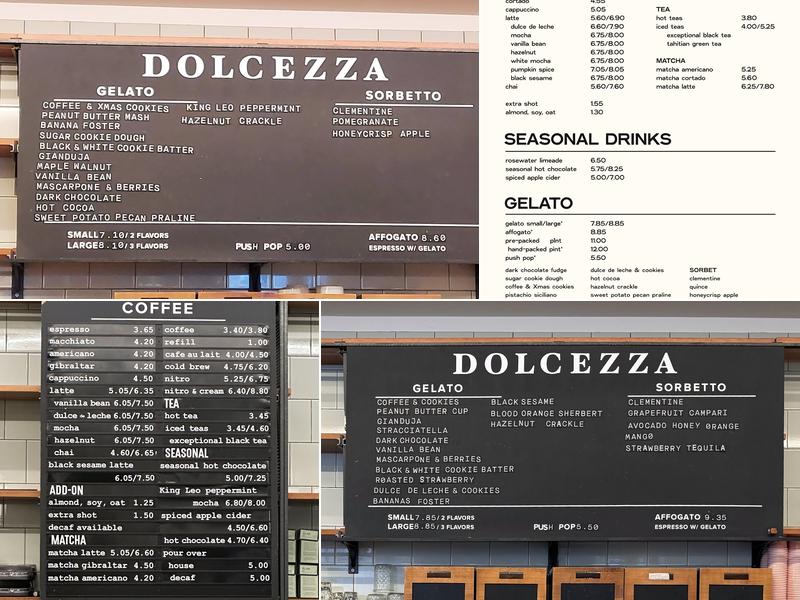 Dolcezza Gelato & Coffee Menu