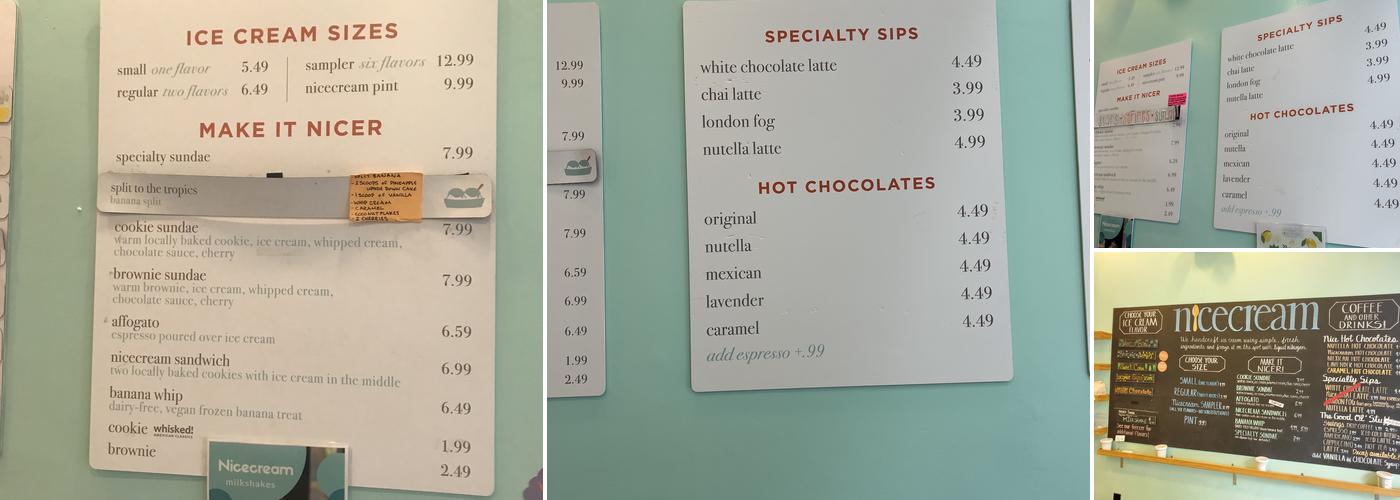 Nicecream Menu