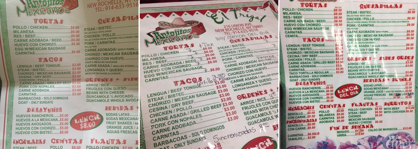 El Trigal Bakery Menu