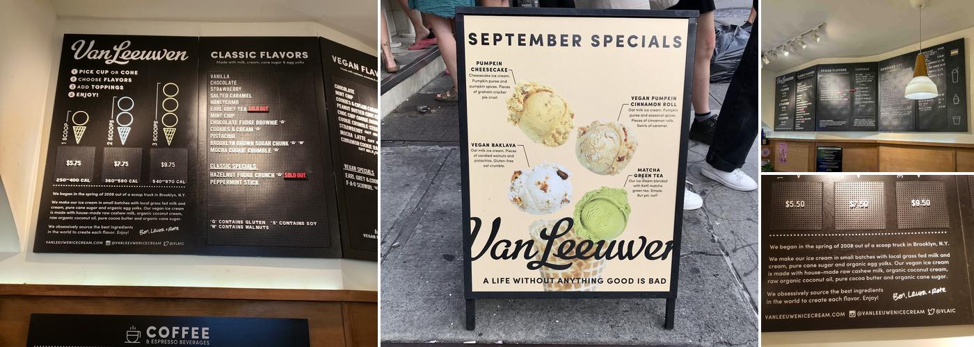 Van Leeuwen Ice Cream Menu
