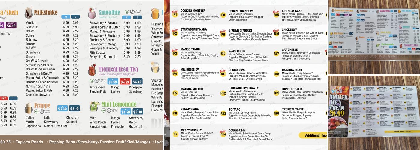 Ice and Fire Rolled Ice Cream Menu