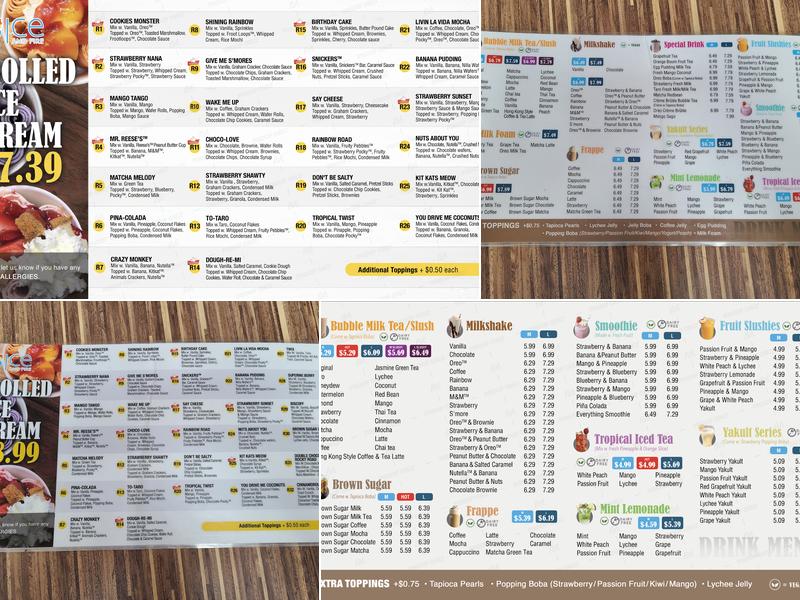 Ice and Fire Rolled Ice Cream Menu